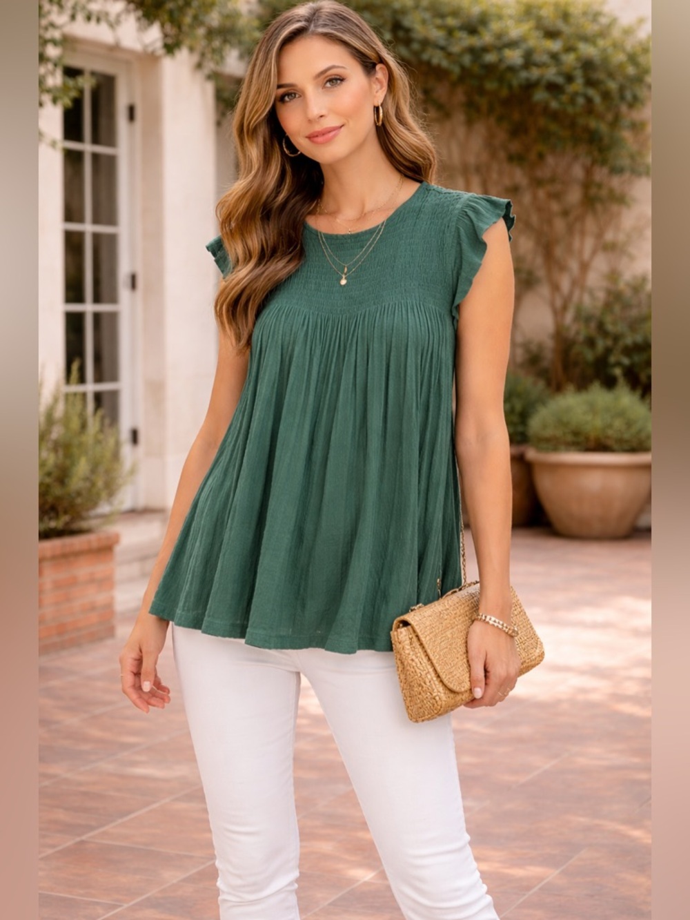 Akemi + Kin smocked cap sleeve top in a dark teal Size Large